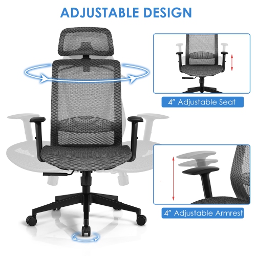 Costway Ergonomic High Back Mesh Office Chair Recliner Task Chair w/Hanger