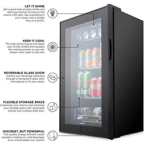Ivation 101 Can Beverage Refrigerator | Freestanding Ultra Cool Mini Drink Fridge | Beer, Cocktails, Soda, Juice Cooler for Home & Office |