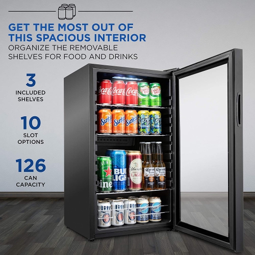Ivation 126 Can Beverage Refrigerator | Freestanding Ultra Cool Mini Drink Fridge | Beer, Cocktails, Soda, Juice Cooler for Home & Office |