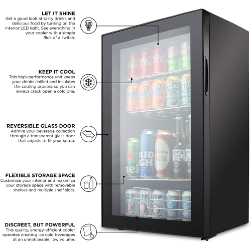 Ivation 126 Can Beverage Refrigerator | Freestanding Ultra Cool Mini Drink Fridge | Beer, Cocktails, Soda, Juice Cooler for Home & Office |