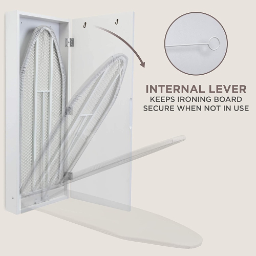 Ivation Wall-Mounted Ironing Board Cabinet, Foldable Ironing Storage Station for Home, Apartment & Small Spaces, Easy-Release Lever, with Miror Door,