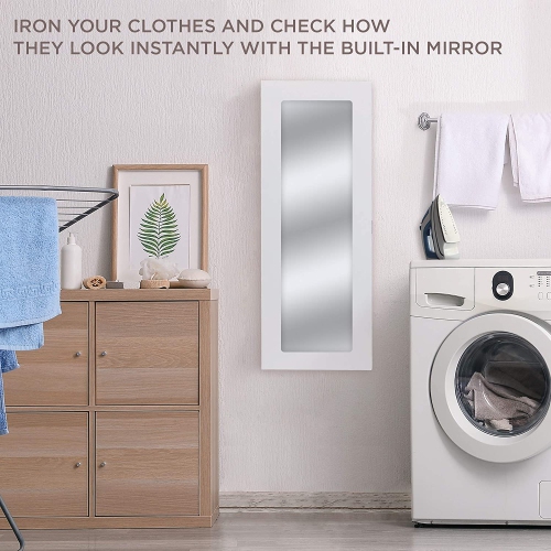 Ivation Wall-Mounted Ironing Board Cabinet, Foldable Ironing Storage Station for Home, Apartment & Small Spaces, Easy-Release Lever, with Miror Door,