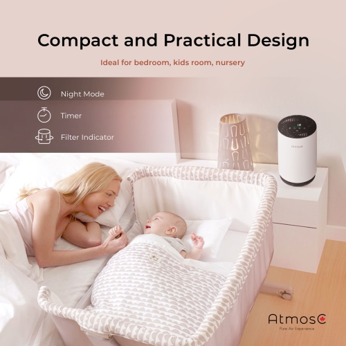 AtmosC Mini - Purificateur d'air HEPA et éliminateur d'odeurs 4-en-1 - Parfait pour les petits et moyens espaces – Filtre HEPA de qualité médicale,