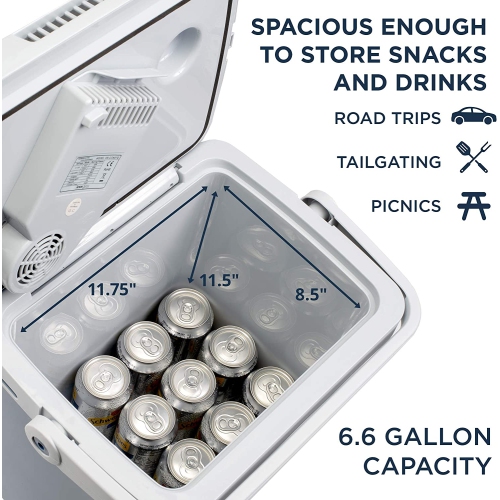 Ivation Electric Cooler & Warmer |27 Quart Portable Thermoelectric Fridge| Includes Carry Handle, 110V AC Home Power Cord & 12V Car Adapter Great for