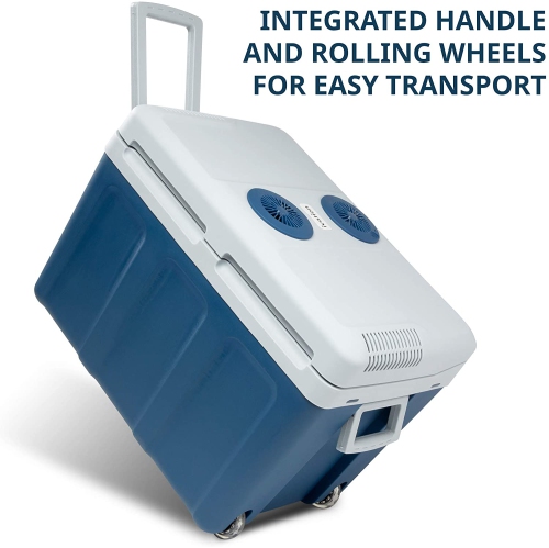 Ivation Electric Cooler & Warmer with Wheels |48 Quart Portable Thermoelectric Fridge| Includes Carry Handle, 110V AC Home Power Cord & 12V Car