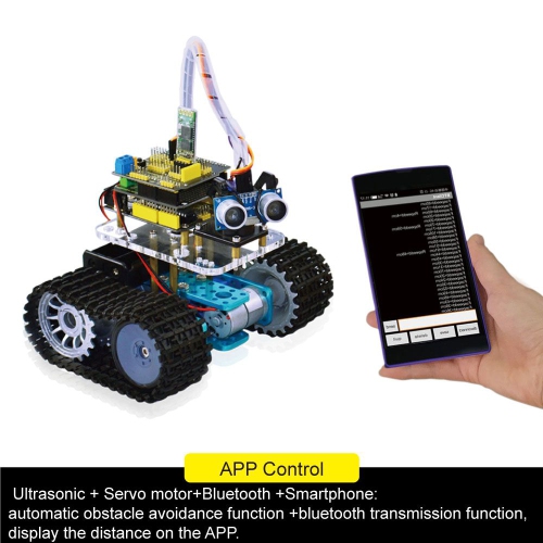 Mini Tank Smart Robot Car - Micro Controller Based On MCU - Ultrasonic Obstacle Avoidance & Bluetooth Remote Control Programmable Robot Toy for Kids