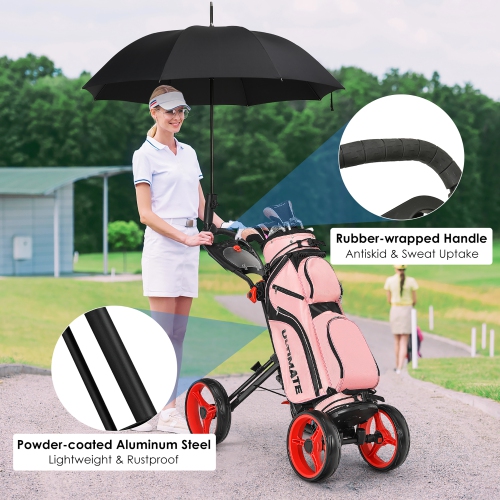 Goplus Folding 4 Wheels Golf Push Cart W/Brake Scoreboard Adjustable Handle