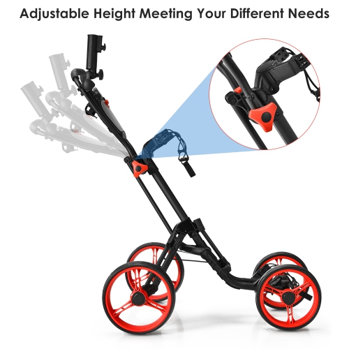 Goplus Folding 4 Wheels Golf Push Cart W/Brake Scoreboard Adjustable Handle