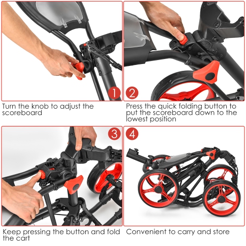 Goplus Folding 4 Wheels Golf Push Cart W/Brake Scoreboard Adjustable Handle