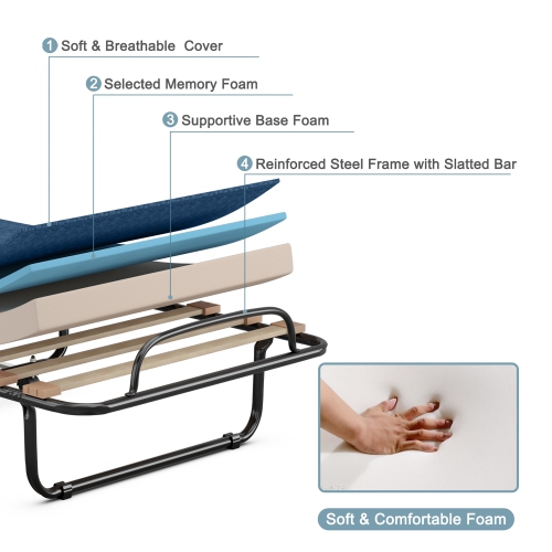 Lit Pliant Portable avec Matelas en Mousse à Mémoire de Forme Costway, Lit Pliant Beige, Fabriqué en Italie
