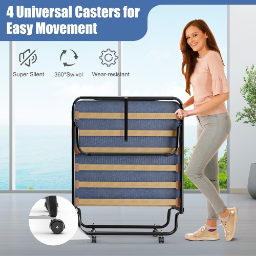 Lit Pliant Portable avec Matelas en Mousse à Mémoire de Forme Costway, Lit Pliant Beige, Fabriqué en Italie