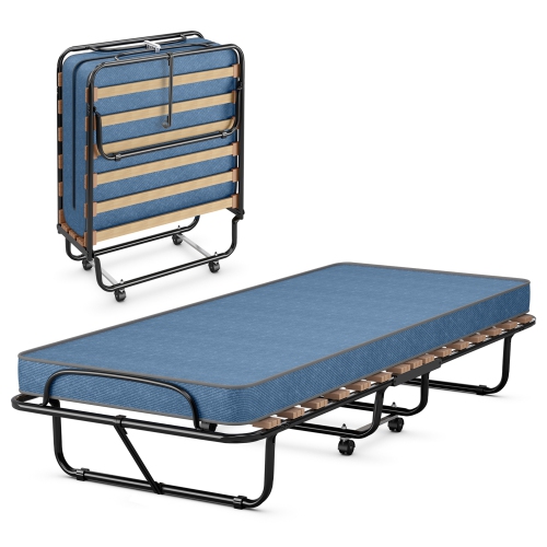 Lit Pliant Portable avec Matelas en Mousse à Mémoire de Forme Costway, Lit Pliant Beige, Fabriqué en Italie