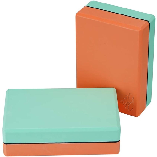 2-Pack High Density EVA Foam Dual Color Yoga Block, Coral & Green - LIVINGbasics™
