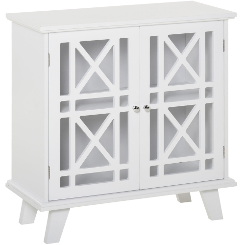 HOMCOM  Storage Cabinet With Fretwork Doors And Shelf, Modern Freestanding Sideboard, Buffet In White