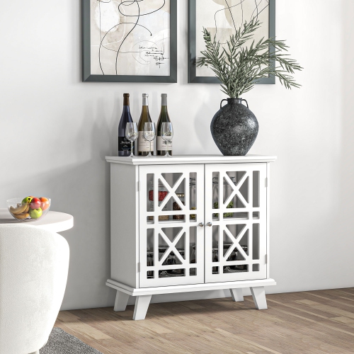 HOMCOM – Armoire de rangement avec portes et tablette Fretwork, buffet autonome moderne, blanc