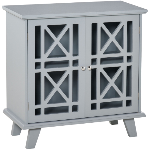 HOMCOM  Storage Cabinet With Fretwork Doors And Shelf, Modern Freestanding Sideboard, Buffet In Grey