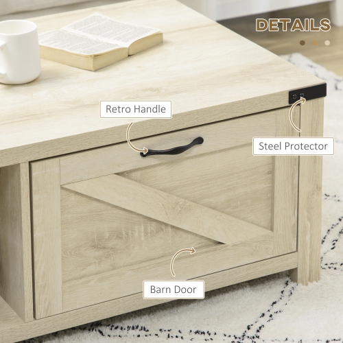 HOMCOM – Table basse Farmhouse avec tiroir et tablette de rangement, table centrale rustique pour salon, salle de réunion, chêne blanc