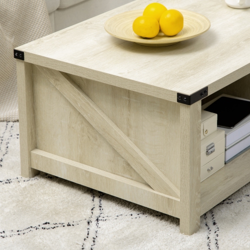 HOMCOM – Table basse Farmhouse avec tiroir et tablette de rangement, table centrale rustique pour salon, salle de réunion, chêne blanc