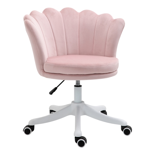 HOMCOM – Chaise de bureau en velours à dossier moyen, chaise d'étude à  hauteur réglable, chaise de coiffeuse avec roulettes pivotantes pour salon,  bureau, rose