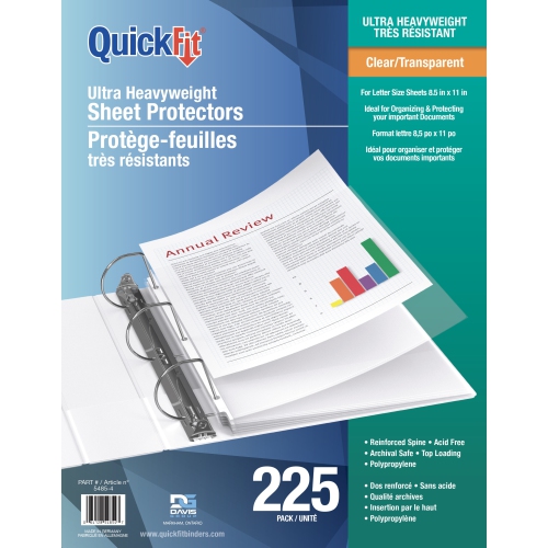 Davis Group QuickFit® Ultra Heavyweight Top Load, Letter Size Sheet Protectors, Clear - 225 Pack