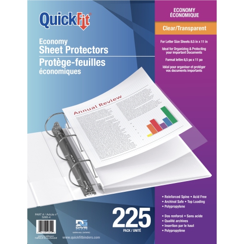 Davis Group QuickFit® Protège-feuilles, Transparent, Économiques - 225 Unité