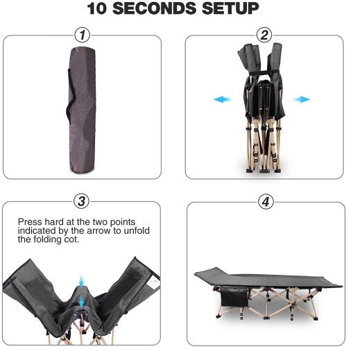 Lit pliant Livearty, lits de camp portatifs à grandes poches avec sac de transport, charge maximale de 450 LB, pour le camping, le barbecue, la