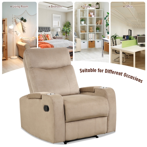 Costway Recliner Chair Single Sofa Lounger with Arm Storage & Cup Holder
