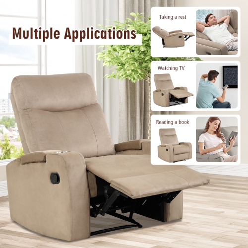 Costway Recliner Chair Single Sofa Lounger with Arm Storage & Cup Holder