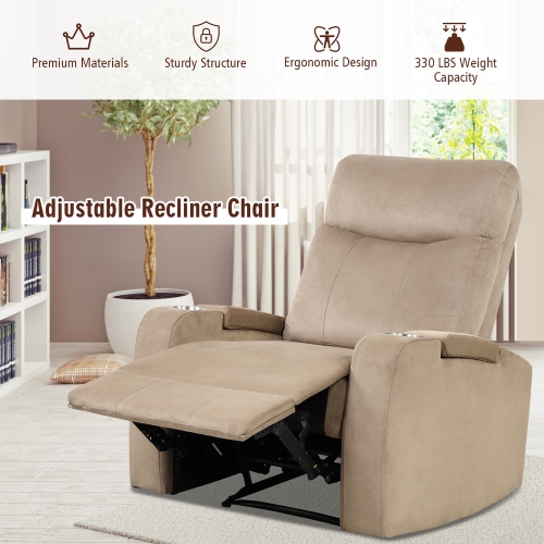 Costway Recliner Chair Single Sofa Lounger with Arm Storage & Cup Holder