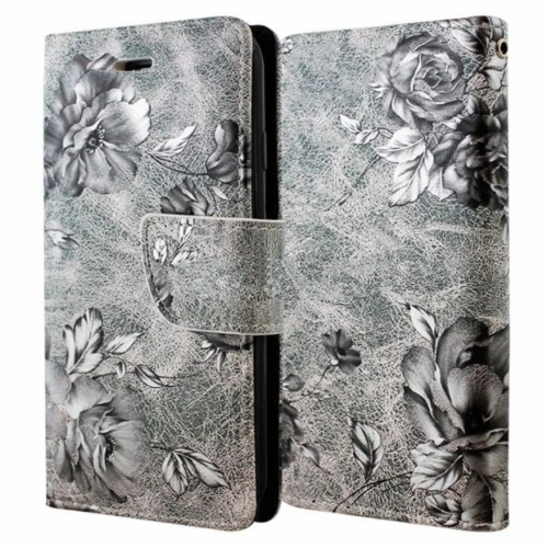 [CS] iPhone 11 Pro Case, Magnetic Leather Folio Wallet Flip Case Cover with Card Slot, Grey Flower