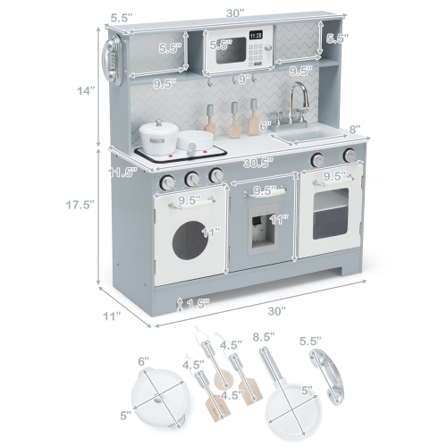 Costway Pretend Play Kitchen Wooden Toy Set for Kids w/ Realistic Light & Sound