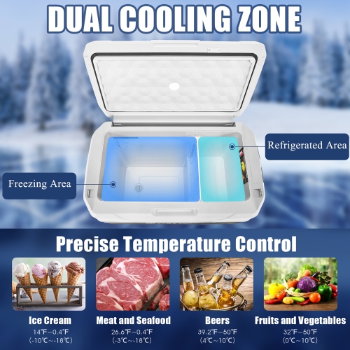 Costway 42 QT Portable Car Refrigerator -4°F to 50°F Dual-Zone Car Cooler