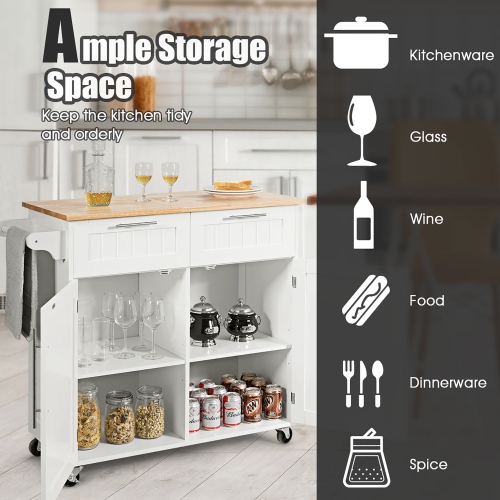 Marque Costway Desserte de cuisine sur roulettes /Îlot central de cuisine mobile avec capacité de stockage et supportant des charges lourdes