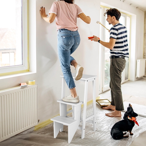 Costway 3 Tier Step Stool 3 in 1 Folding Ladder Bench Storage Shelf Multi-function