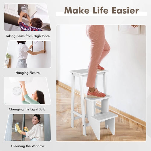 Costway 3 Tier Step Stool 3 in 1 Folding Ladder Bench Storage Shelf Multi-function