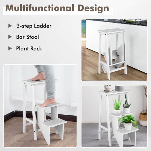Costway 3 Tier Step Stool 3 in 1 Folding Ladder Bench Storage Shelf Multi-function