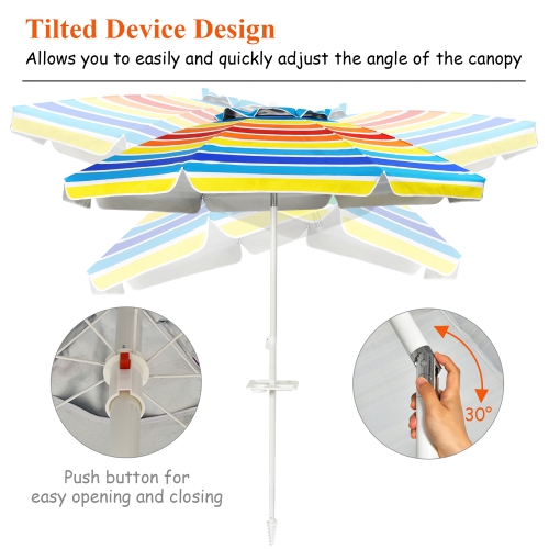 Costway 7.2 FT Portable Beach Umbrella Tilt Sand Anchor Cup Holder W/Carry Bag