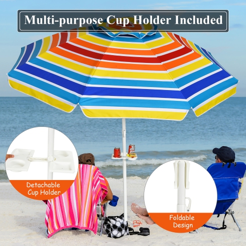 Costway 7.2 FT Portable Beach Umbrella Tilt Sand Anchor Cup Holder W/Carry Bag