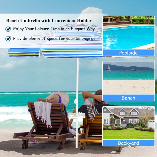 Costway 7.2 FT Portable Beach Umbrella Tilt Sand Anchor Cup Holder W/Carry Bag