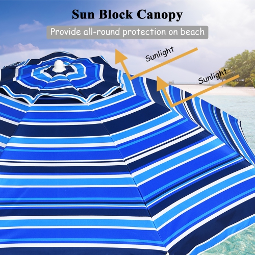 Costway 7.2 FT Portable Beach Umbrella Tilt Sand Anchor Cup Holder W/Carry Bag