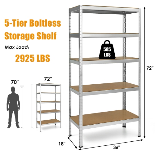 Costway 72'' Heavy Duty Steel 5 Level Garage Shelf Storage Adjustable Shelves