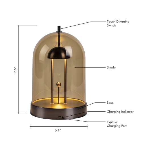 Tubicen Battery Powered Table Lamp, 4000mAh Rechargeable LED Night Light, 4-Level Touch Dimmable Table Light, Decorative Lamp with Removable Shade,