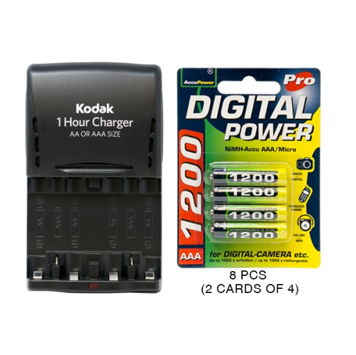 Chargeur intelligent de Kodak + 8 piles AAA AccuPower NiMH