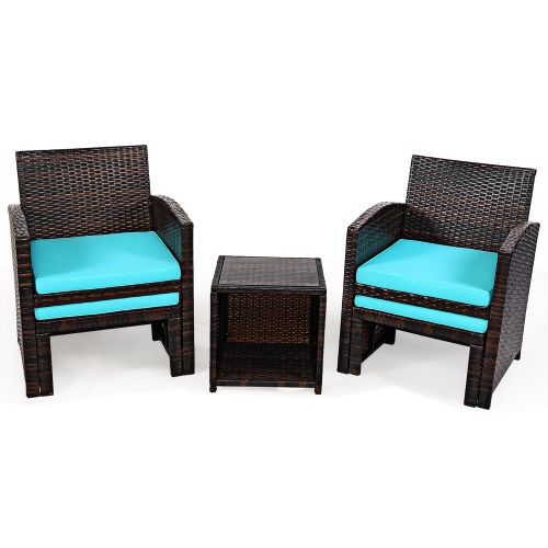 Costway 5PCS Patio Rattan Wicker Furniture Set Sofa Ottoman Cushion Turquoise