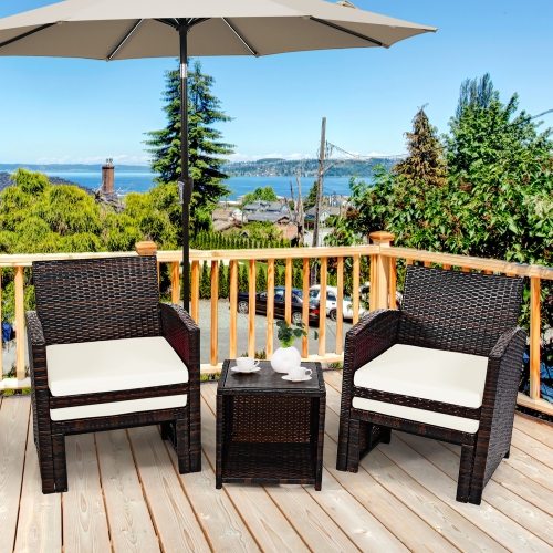 Costway 5PCS Patio Rattan Wicker Furniture Set Sofa Ottoman W/ Cushions White