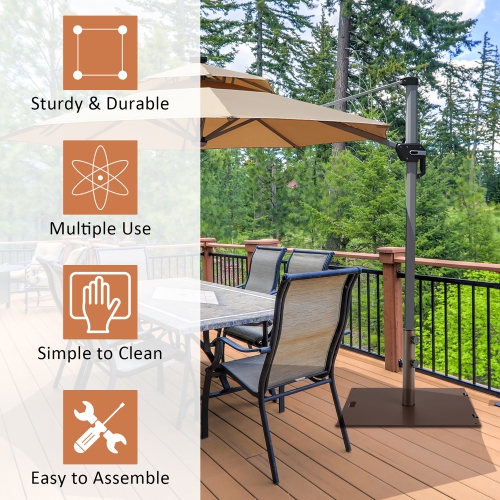 Costway 50LBS Patio Square Umbrella Base Stand Market Umbrellas Handle Wheels