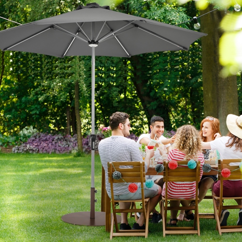 Costway 59LBS Patio Umbrella Base Round Umbrella Stand for Backyard Brown