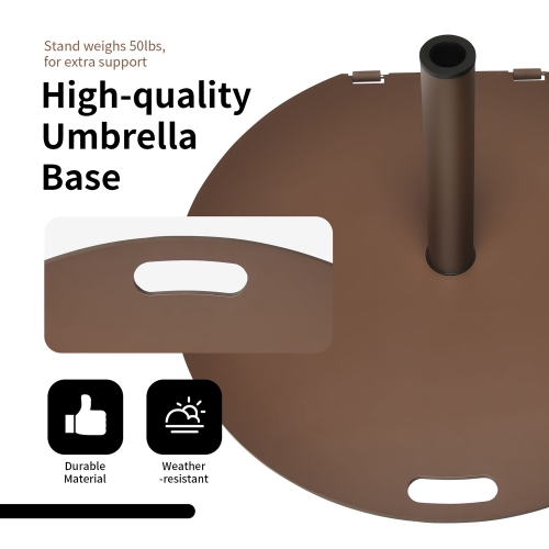 Costway Patio 50LBS Umbrella Base Market Umbrella Stand Wheels Handle Brown