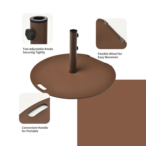 Costway Patio 50LBS Umbrella Base Market Umbrella Stand Wheels Handle Brown