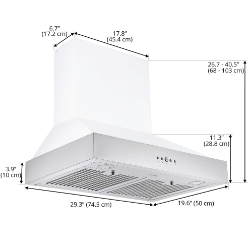 Ancona Pro 30 in. 600 CFM Wall Mount Pyramid Range Hood in White and Stainless Steel